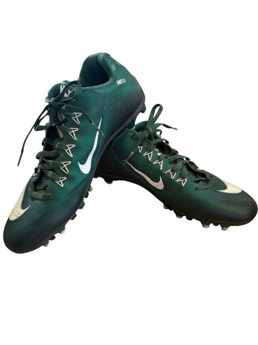 NIKE Men’s Dark Green and White Football Cleats Size 14 Great Condition
